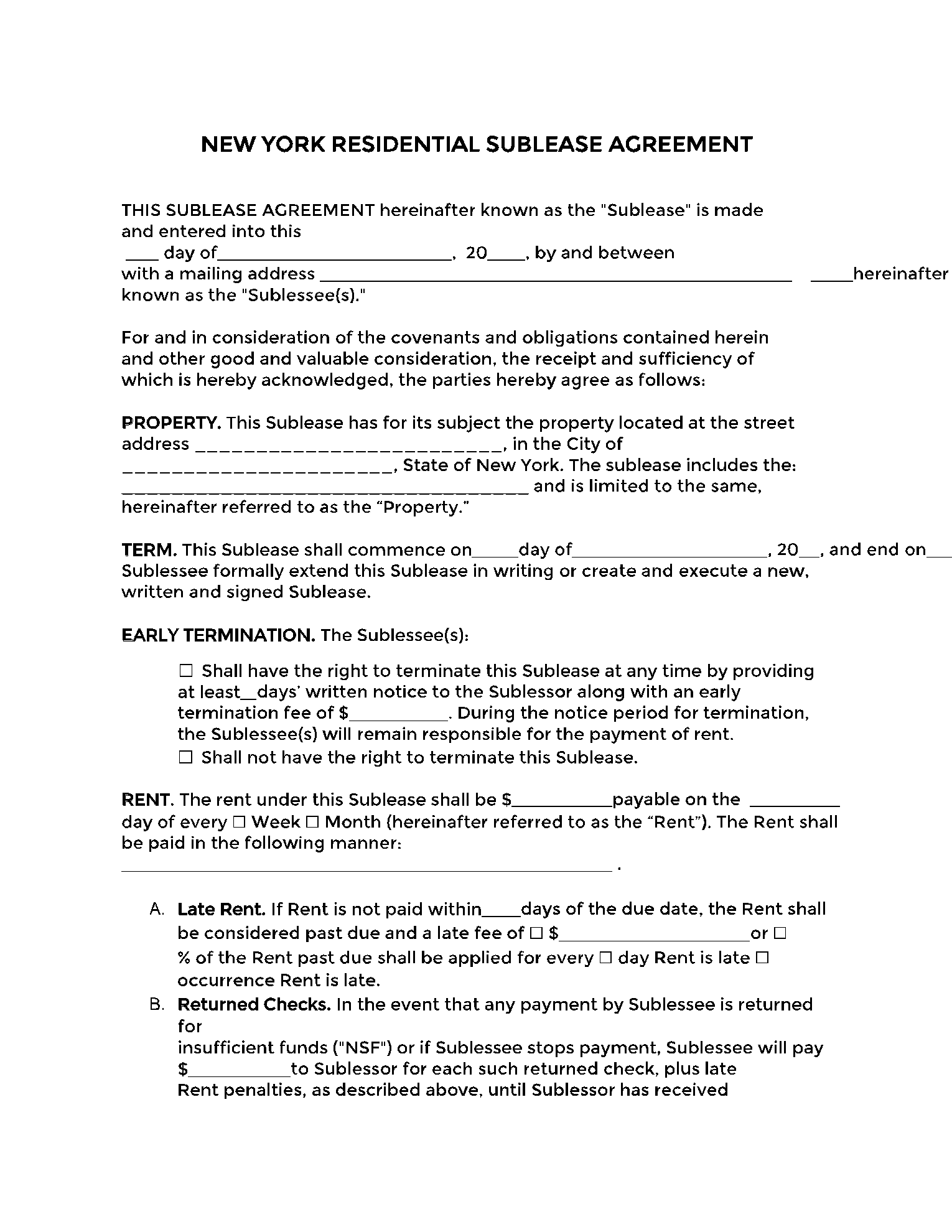 Free New York Lease Agreements 10 Residential Commercial Pdf Word 