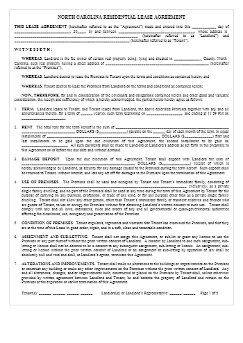 North Carolina Rental Lease Agreement (Free Download) - CocoSign