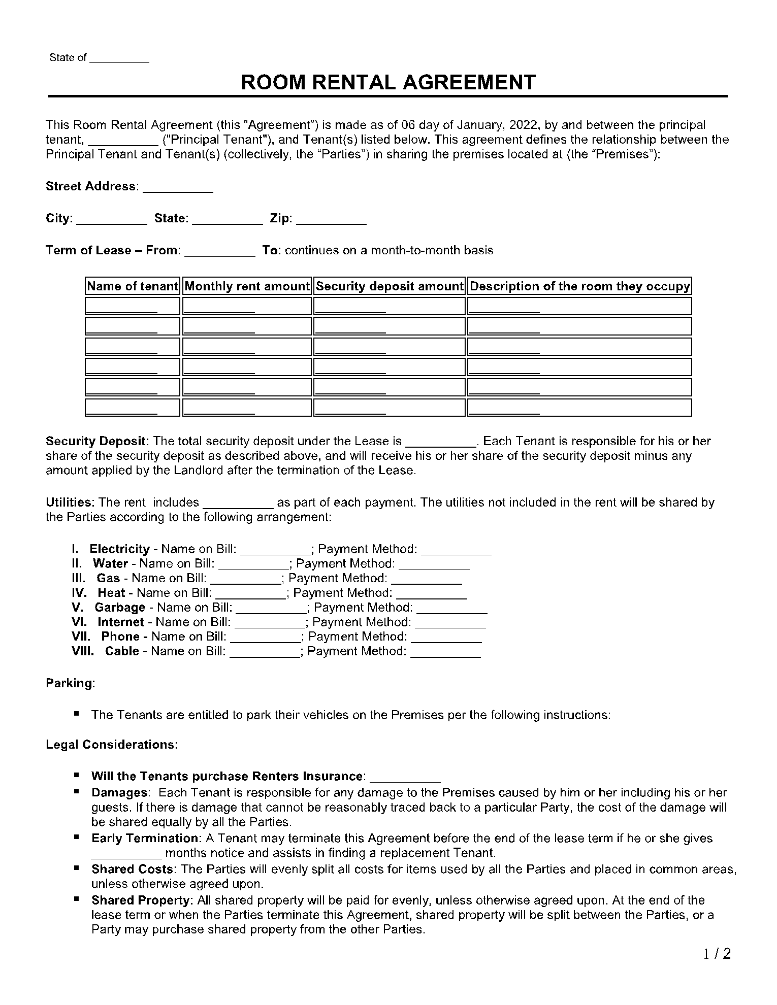 roommate agreement template free