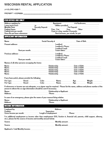 free wisconsin rental application template cocosign