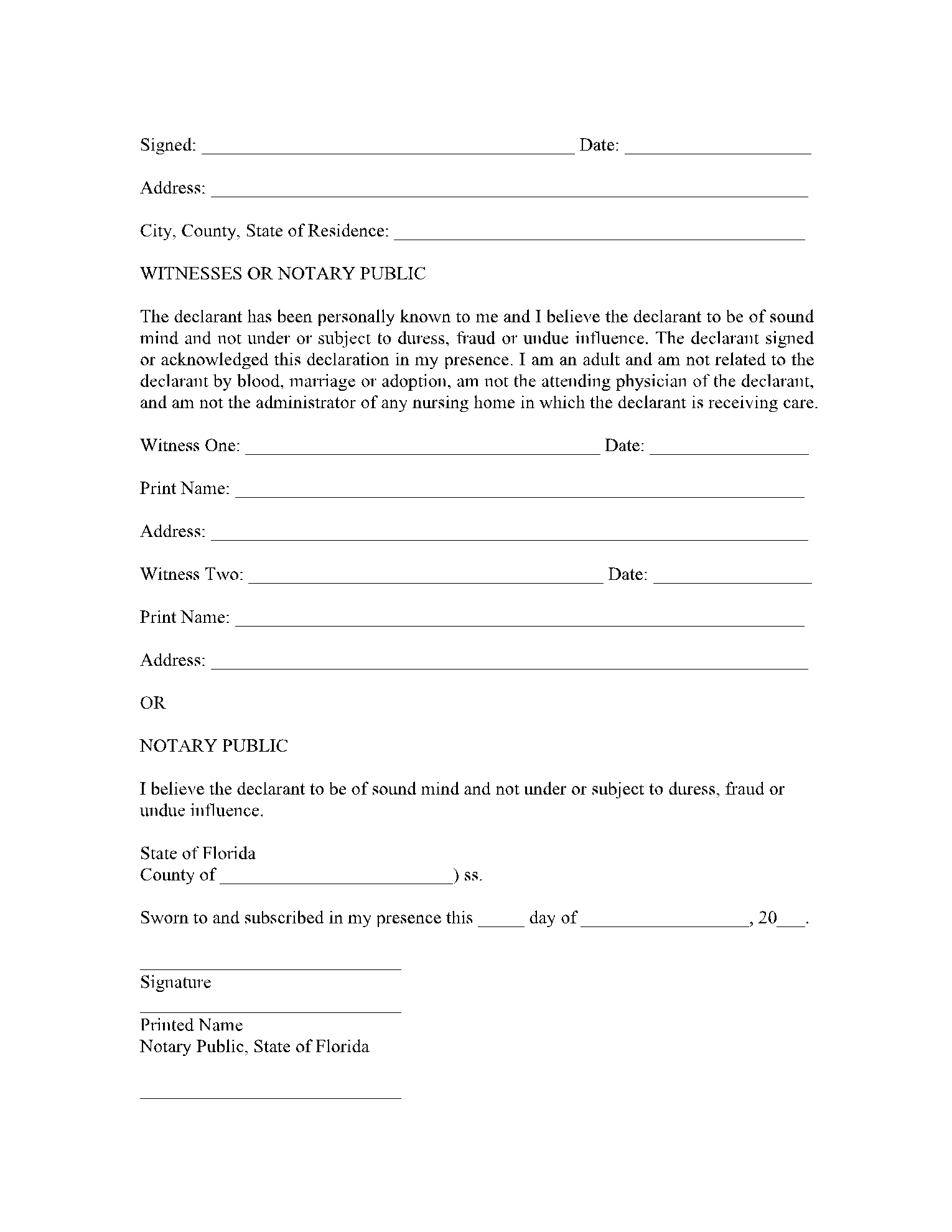 Free Florida Living Will Form (2021 Updated) | CocoSign