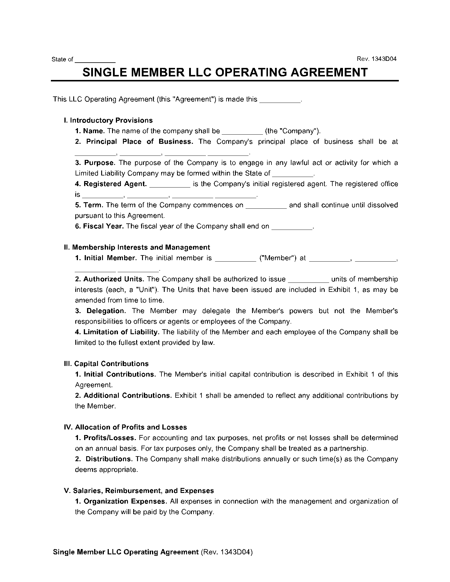 operating agreement for llc template