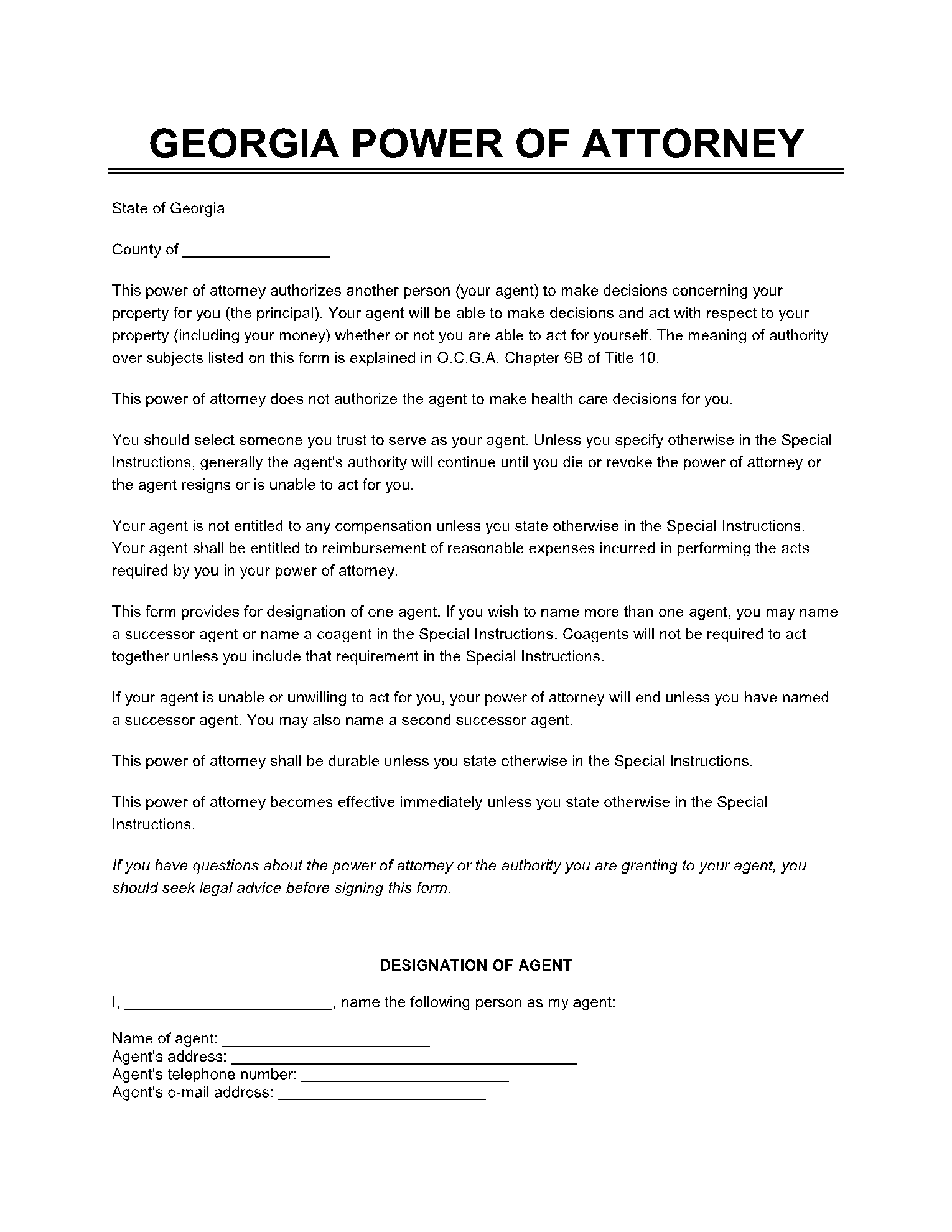 Power of Attorney Georgia