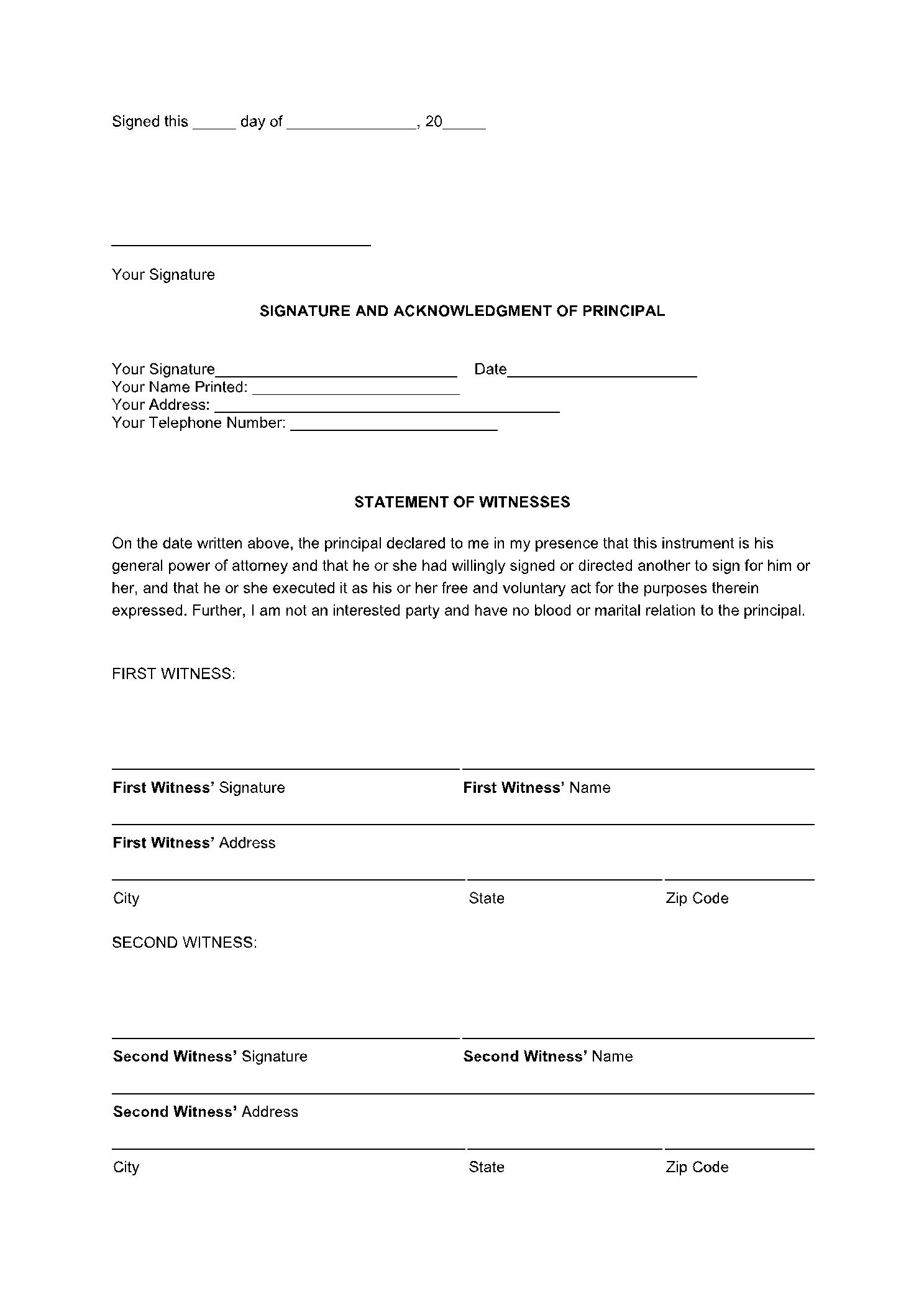 Free Printable Power of Attorney Form Kentucky 5
