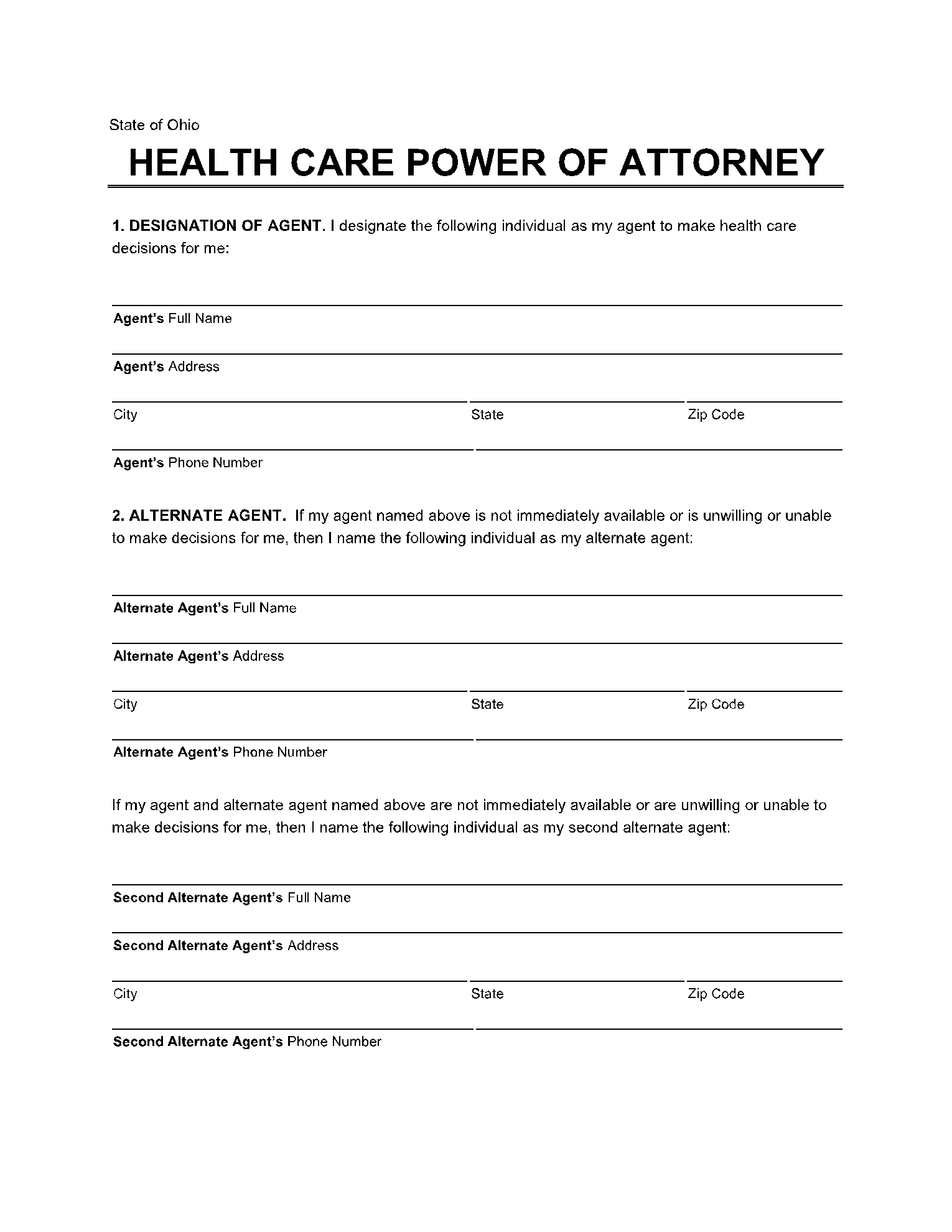 Ohio Healthcare Power of Attorney