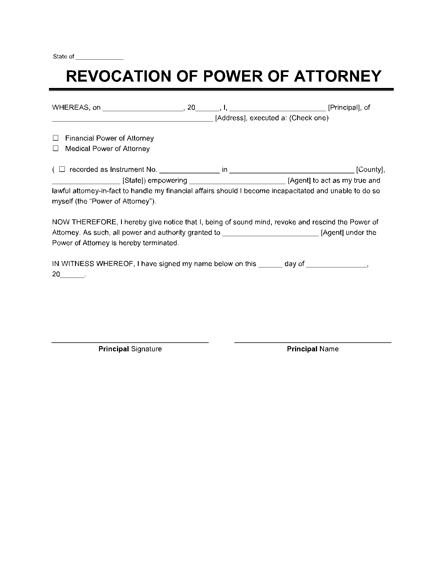 Power of Attorney Revocation Form