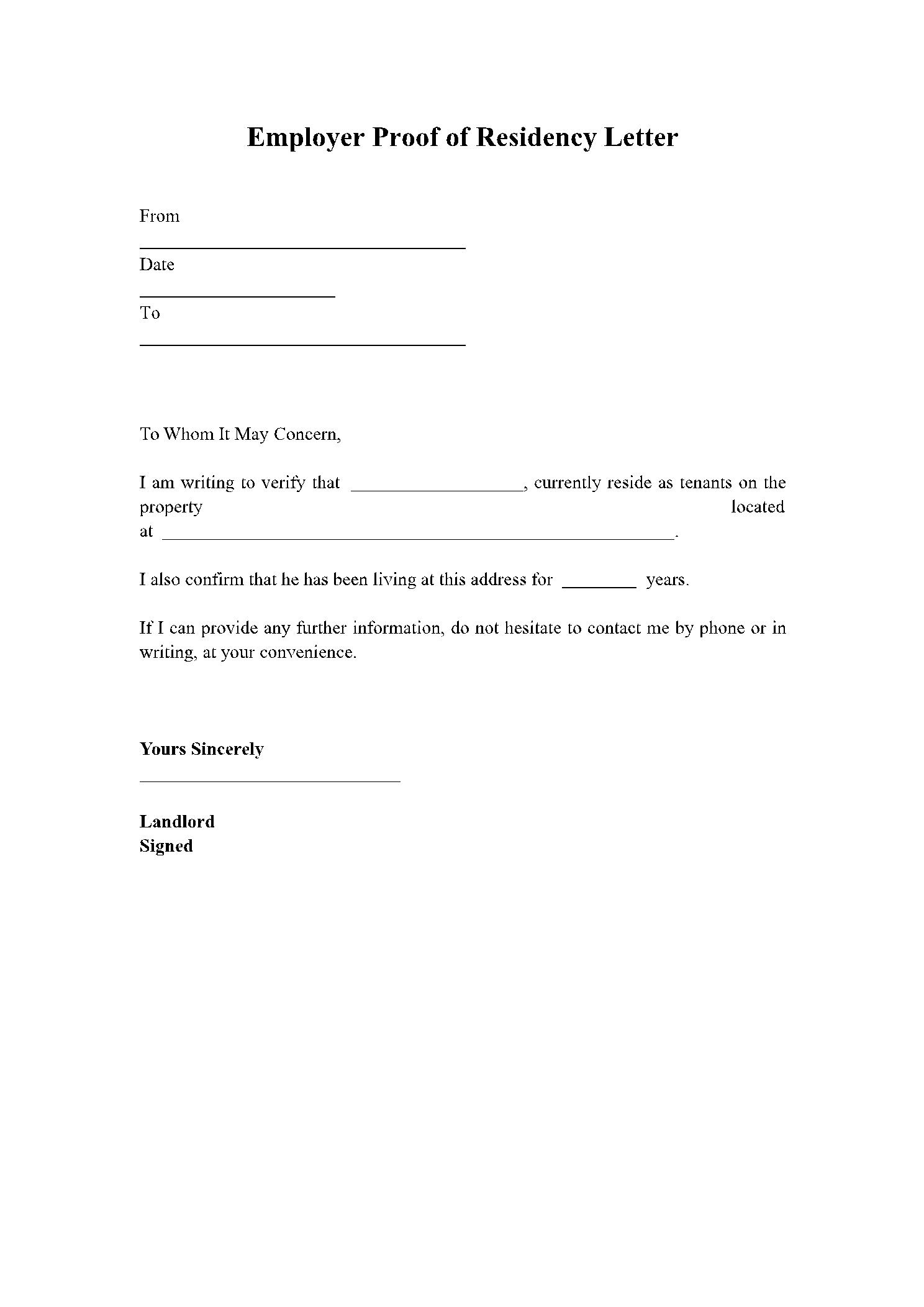 Proof Of Residency Letter From Employer