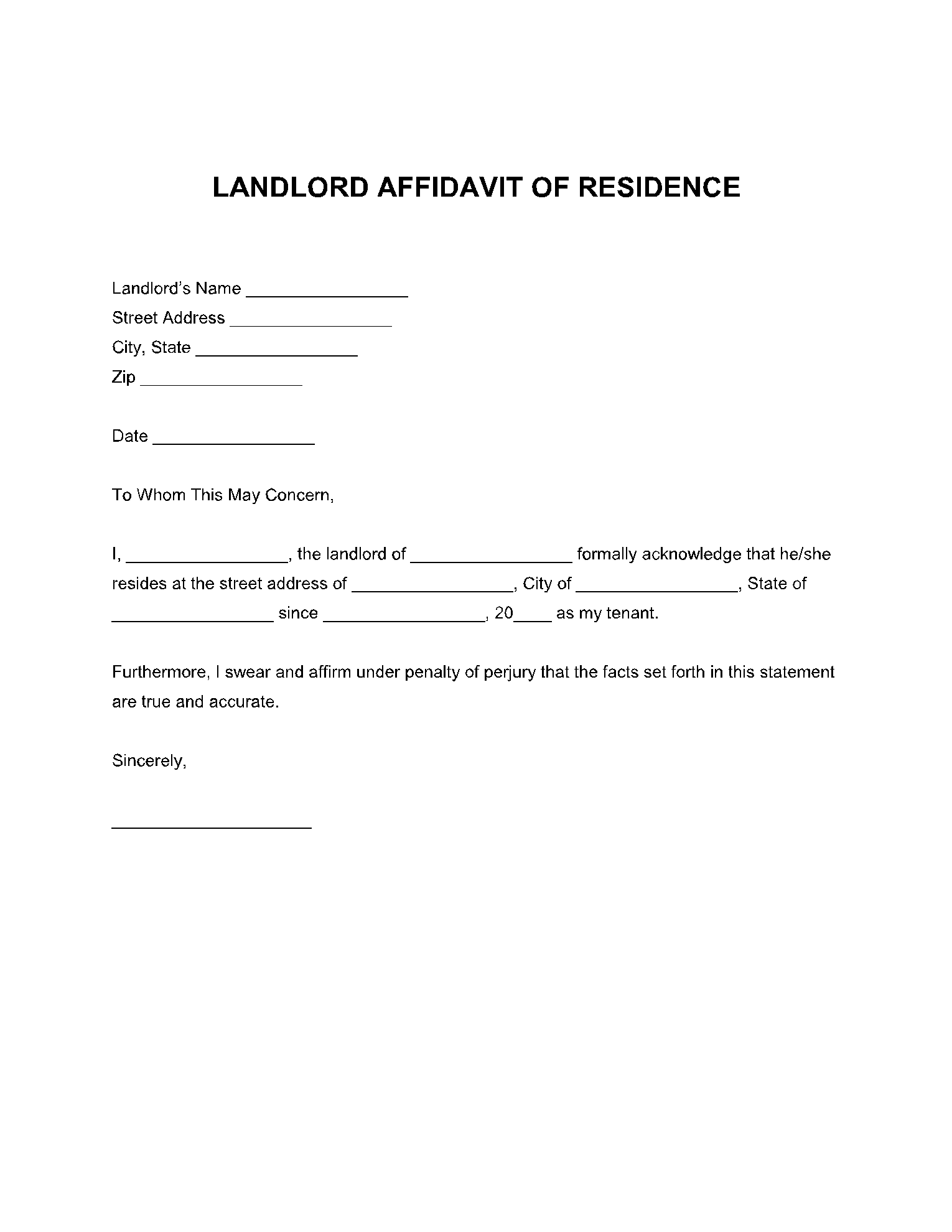 Landlord Proof of Residency Letter