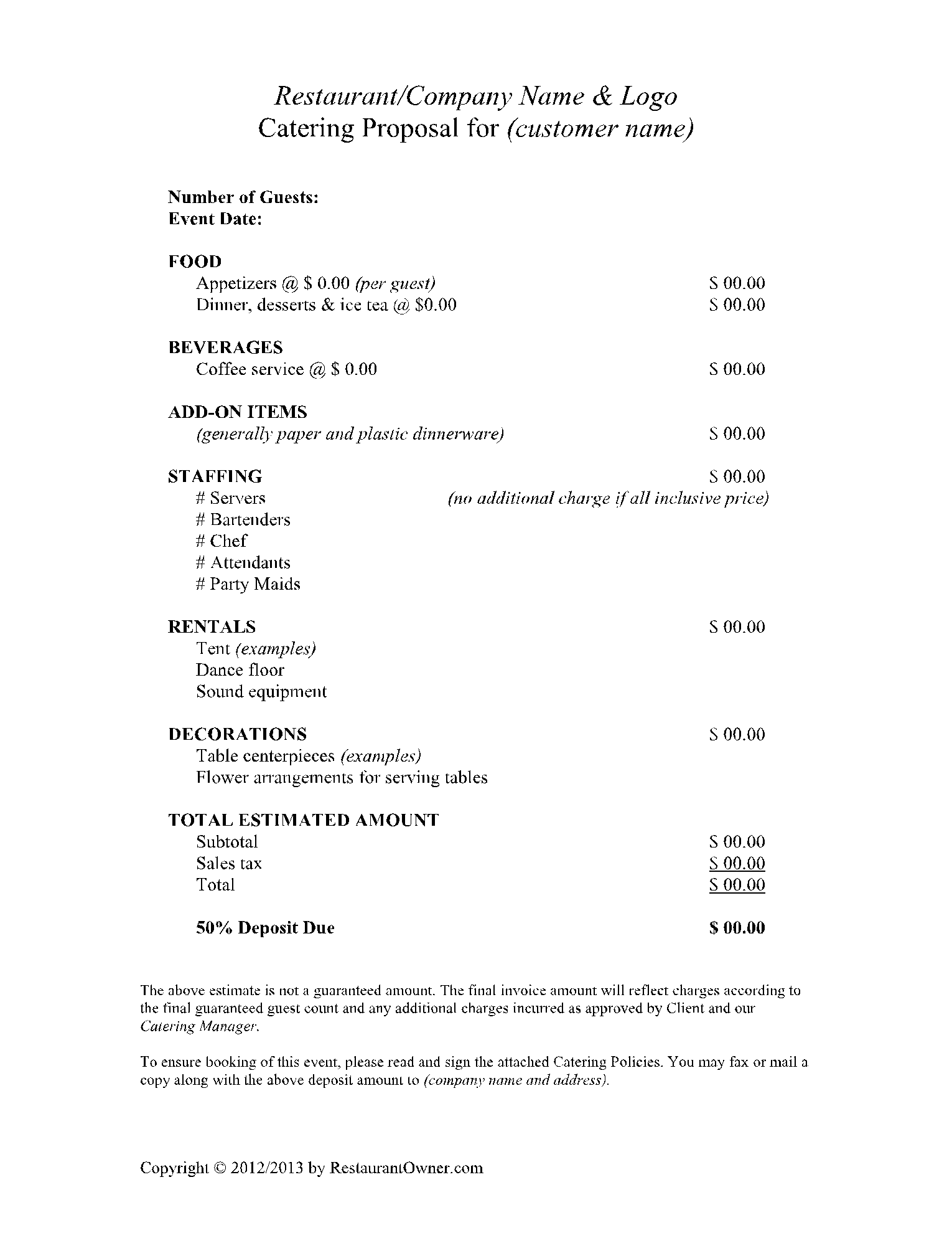 Catering Menu Proposal Template