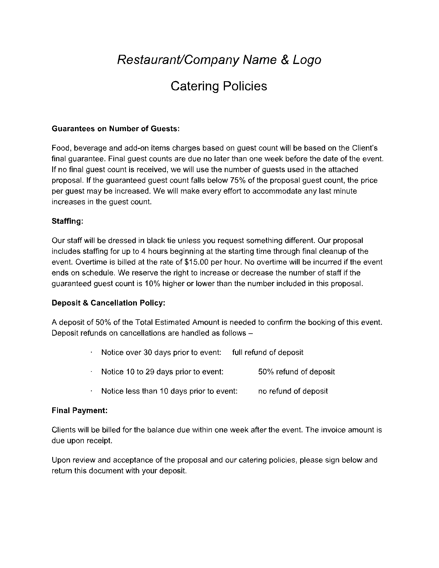 Catering Proposal Template 4 Catering Proposal Template 4