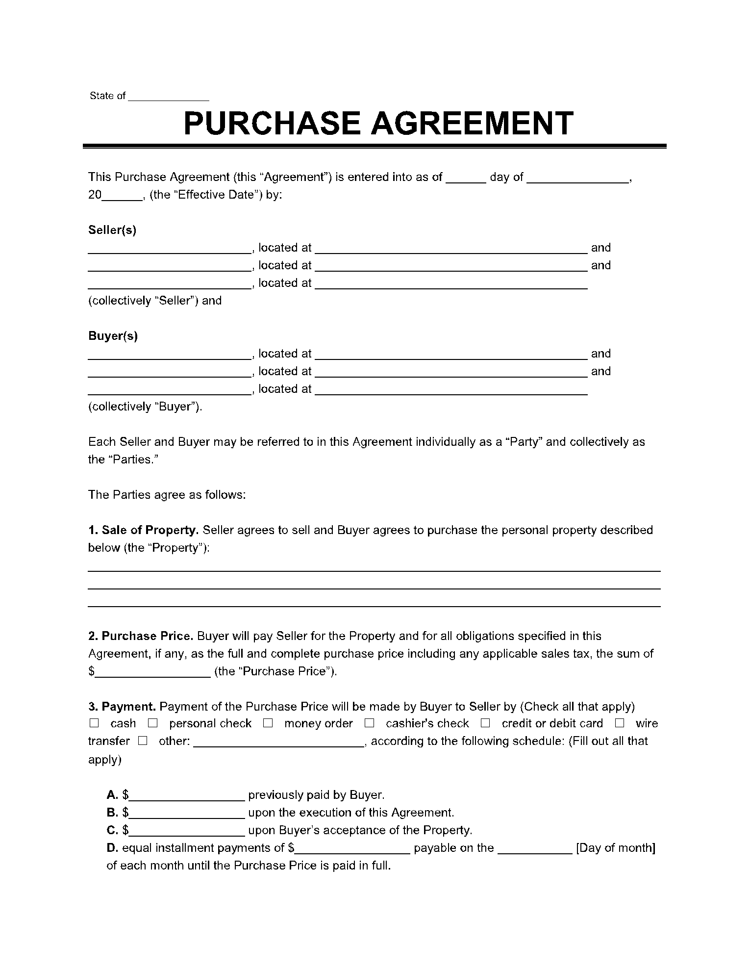 What Is A Purchase Agreement Example