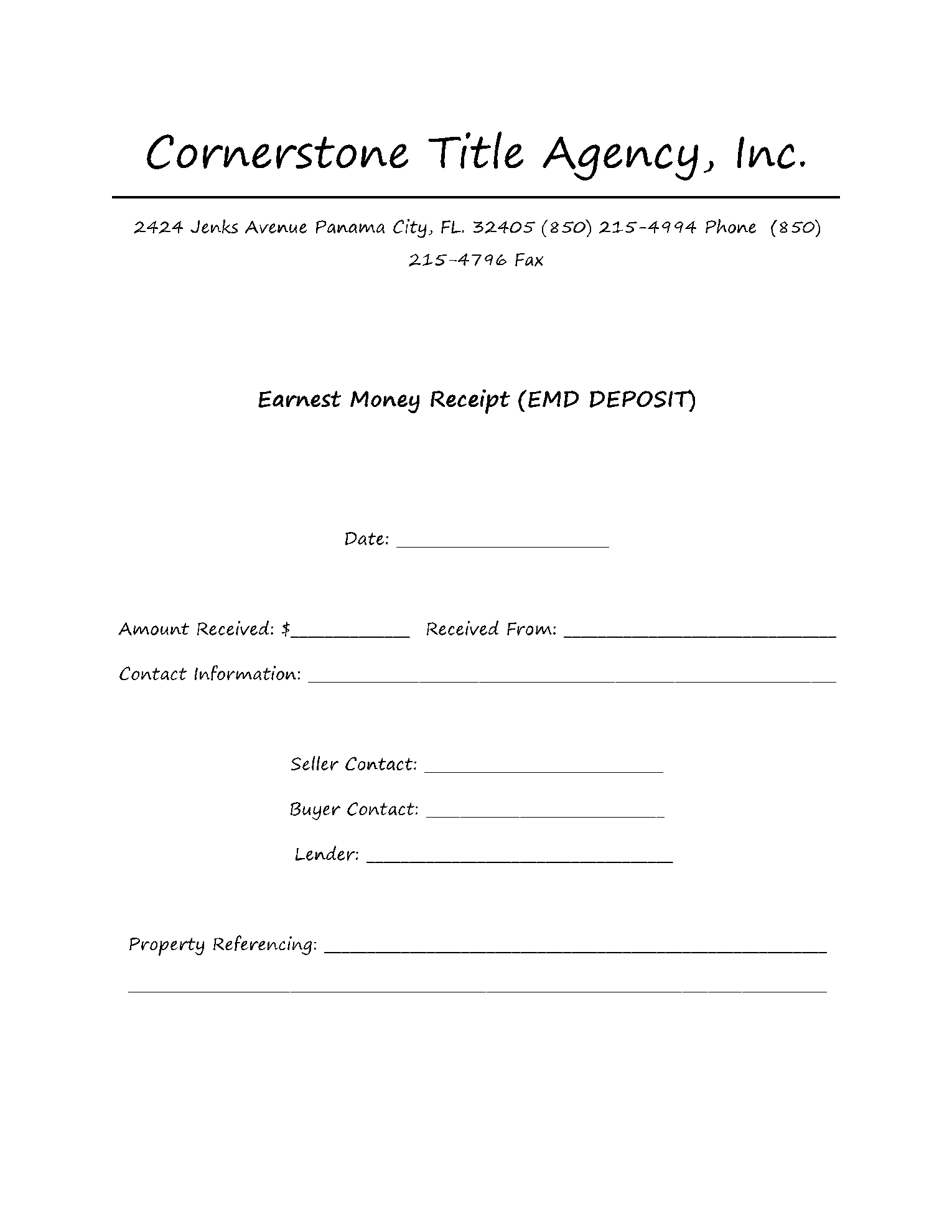 Earnest Money Receipt Template