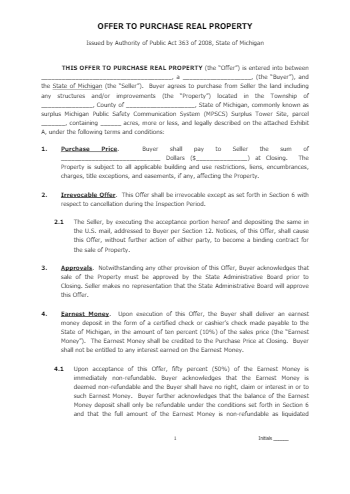 Free Michigan Real Estate Purchase Agreement Form | CocoSign