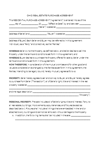 Free Ohio Real Estate Purchase Agreement Form CocoSign