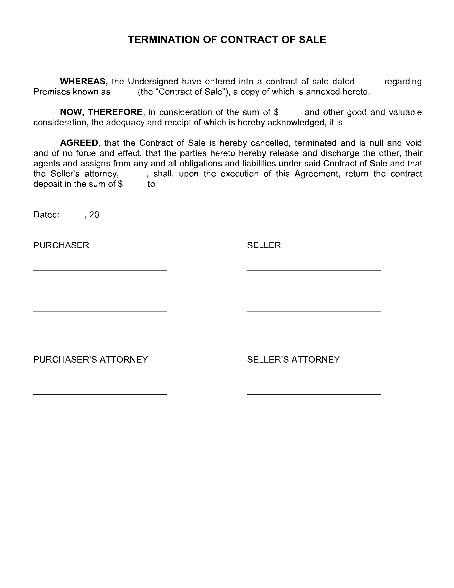 Buyer Cancellation Of Purchase Agreement Form