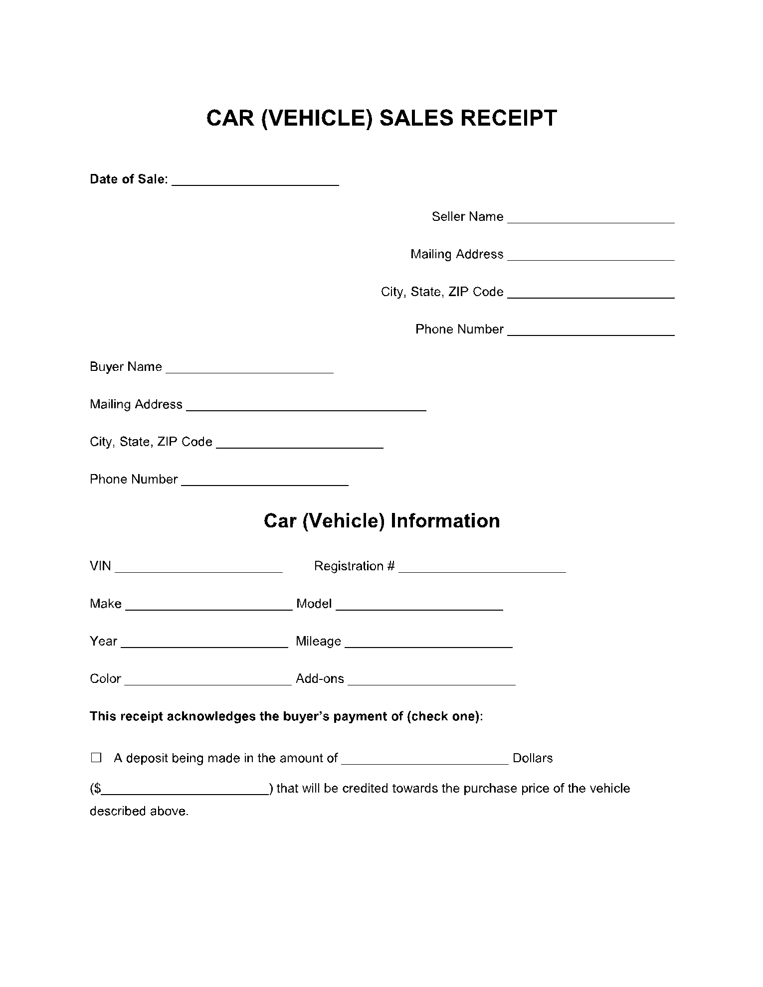 Car Sale Receipt