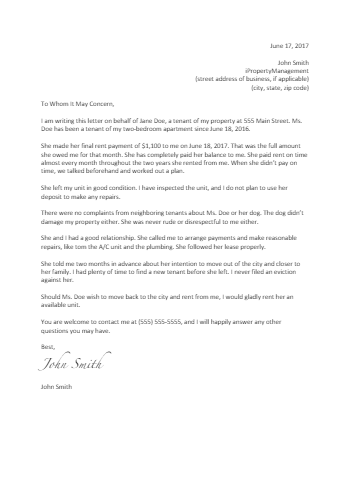 Landlord Reference Letter: Get Your Free Sample Now ...