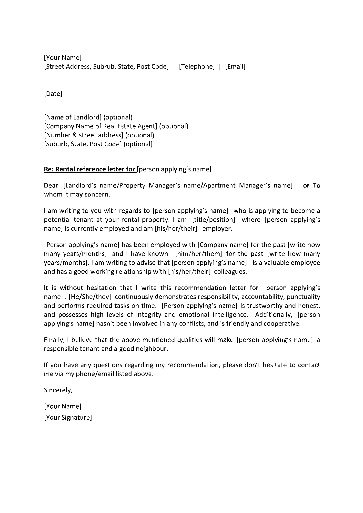 Landlord Recommendation Letter