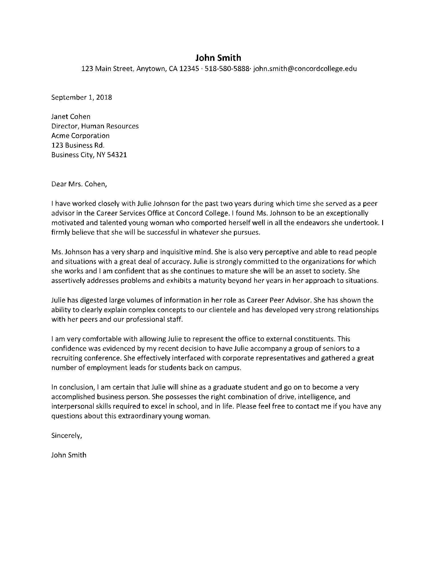 recommendation letter for graduate students samples