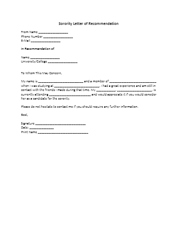 Sorority Recommendation Letter Sample (100% Free) 