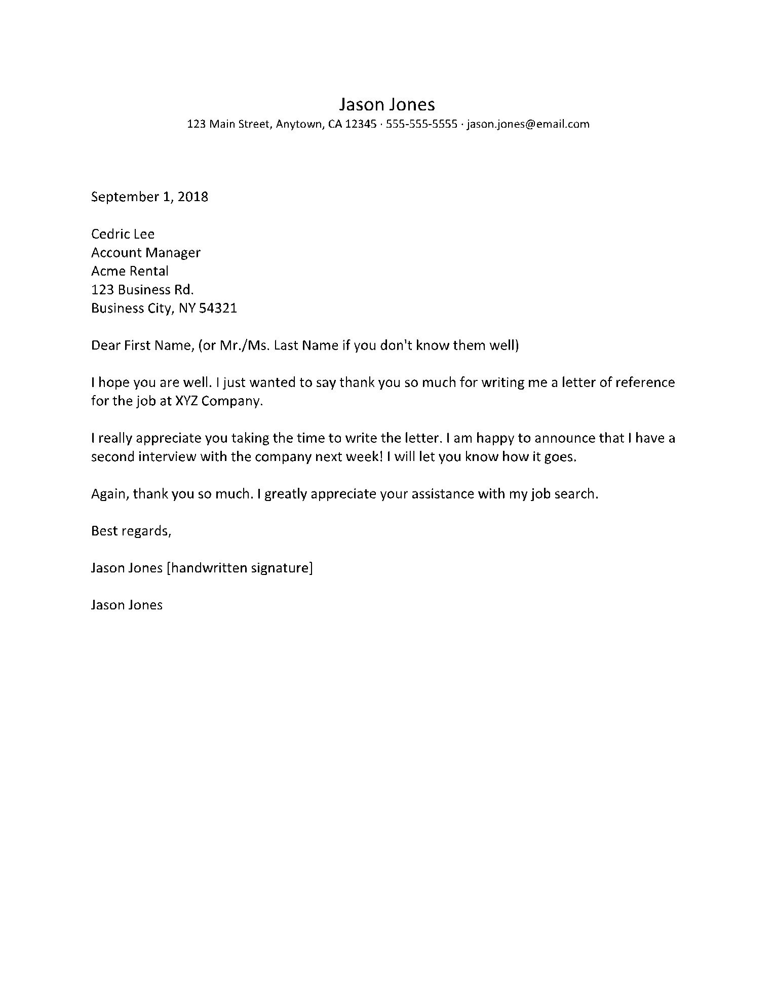 Thank you Letter for Recommendation 1