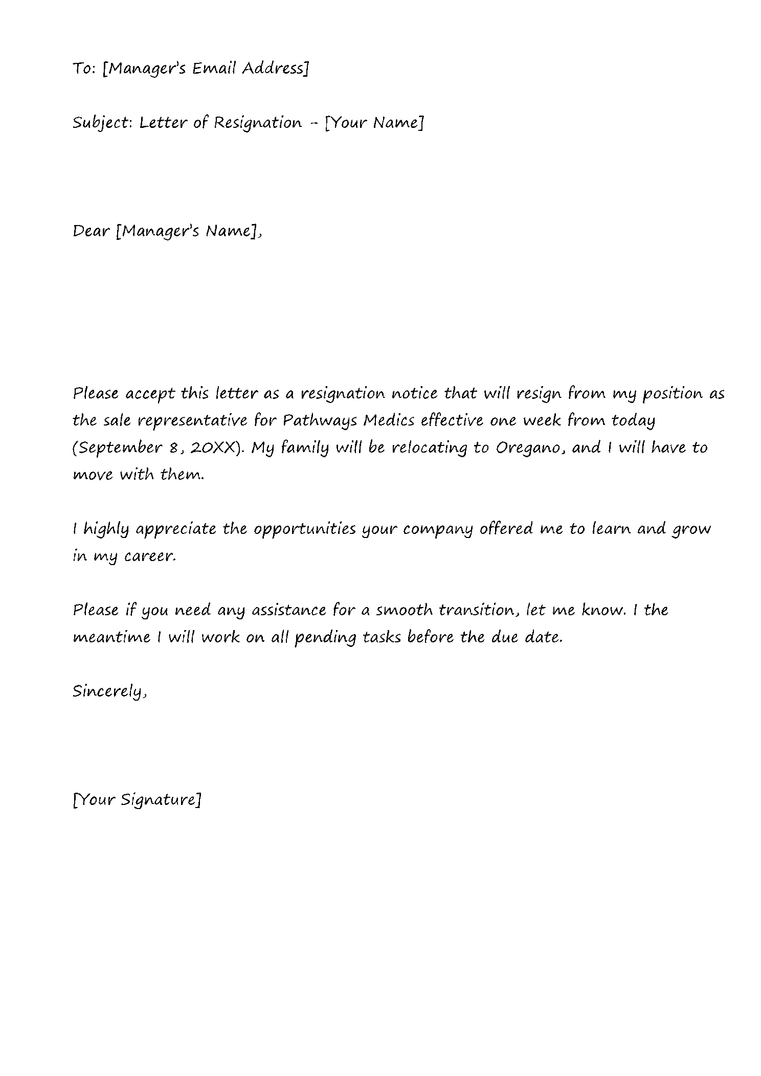 Resign letter template