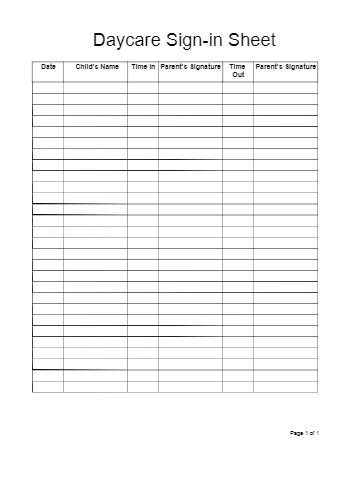 133 best ideas for coloring Printable Daycare Sign In Sheet