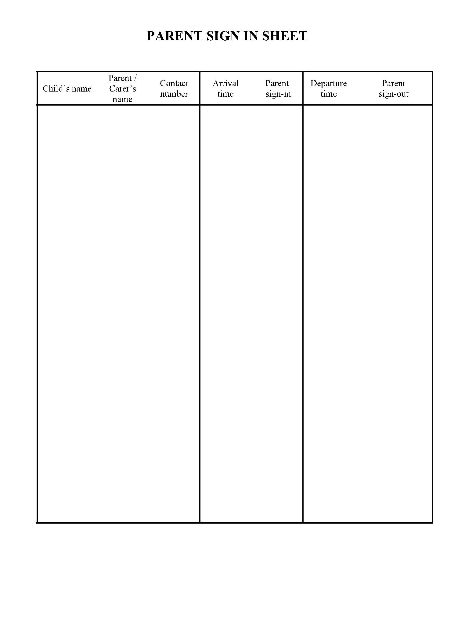 Free Parent Sign In Sheet Template Printable Templates Free Parent Sign In Sheet Template Printable Templates