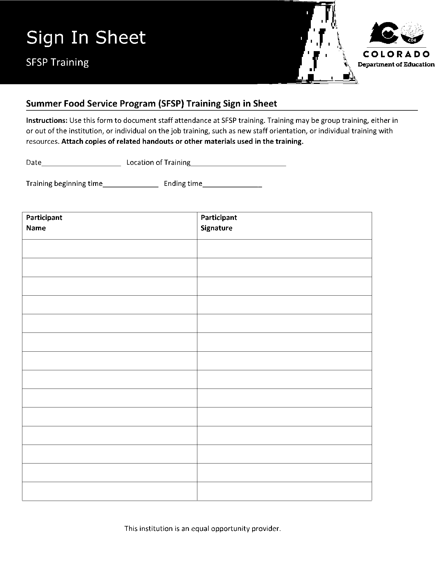 Training Sign-in Sheet