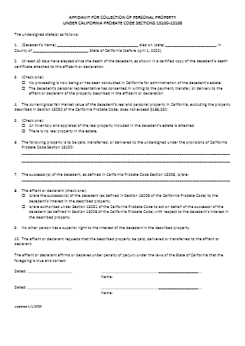 Free California Small Estate Affidavit Form | CocoSign