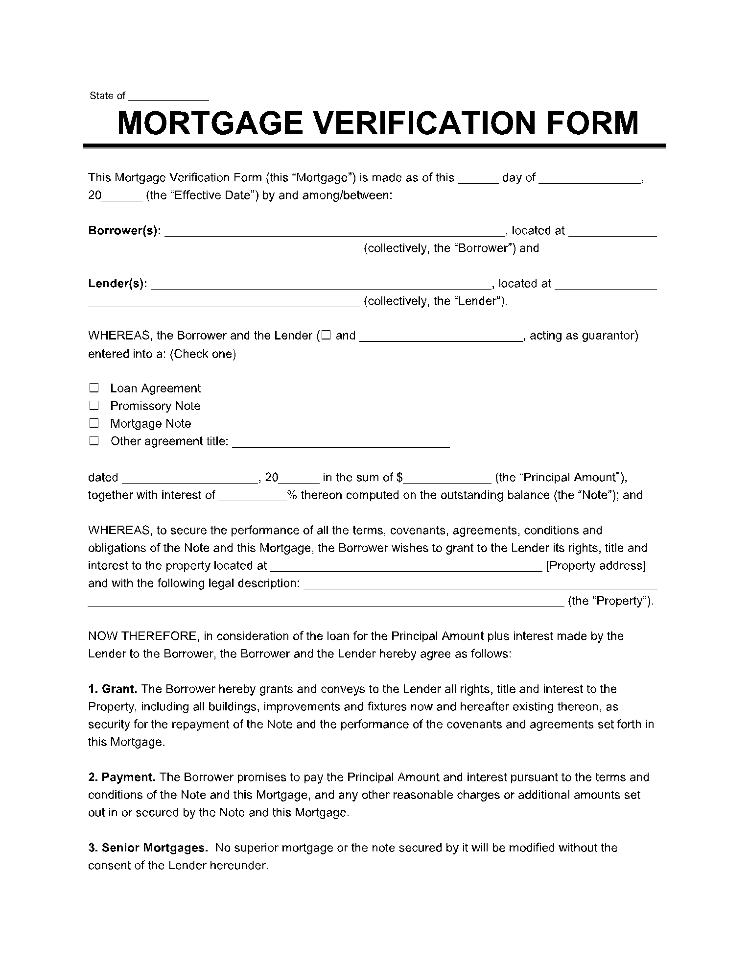 Verification of Mortgage Form